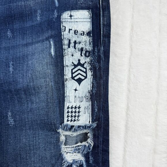 Ron Tomson Logo Graphic Distressed Jeans Men 34x30 Slim Straight Stretch Luxury - Picture 12 of 16